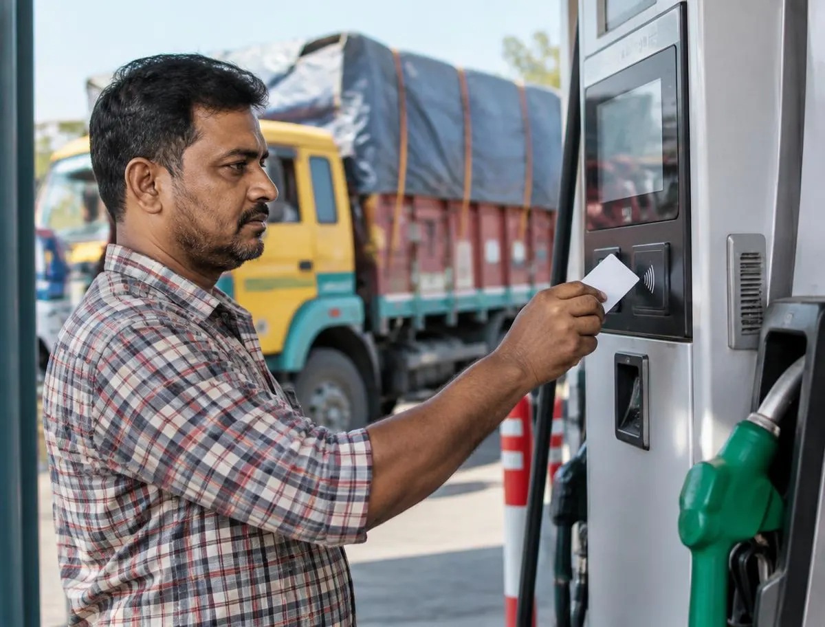 Driver taps his RFID card at the dispenser