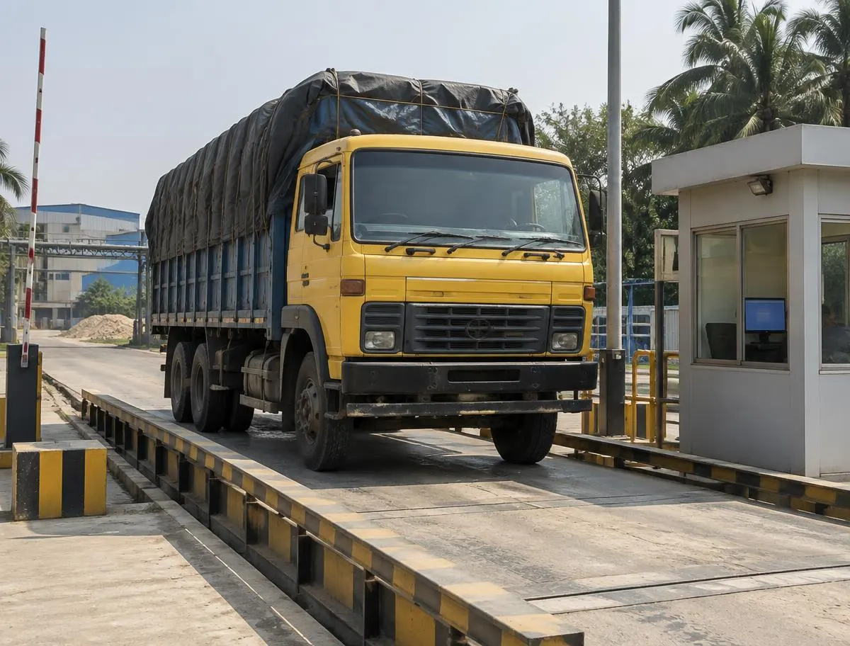 Weigh scale records the loaded truck